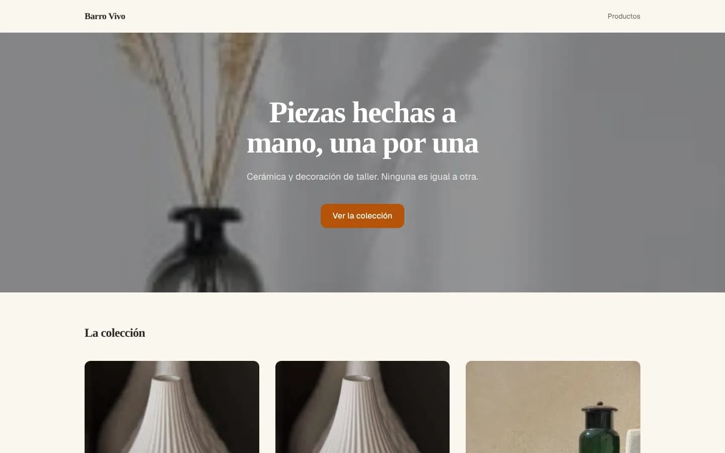 Tienda de ejemplo Barro Vivo, plantilla Artesanía y Cerámica