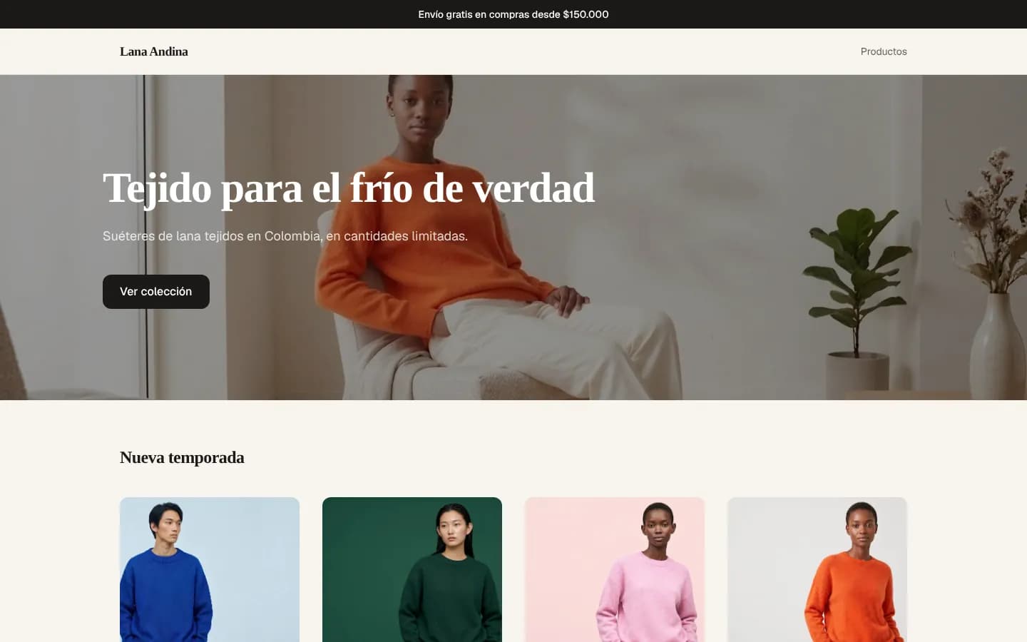 Tienda de ejemplo Lana Andina, plantilla Moda y Tejidos
