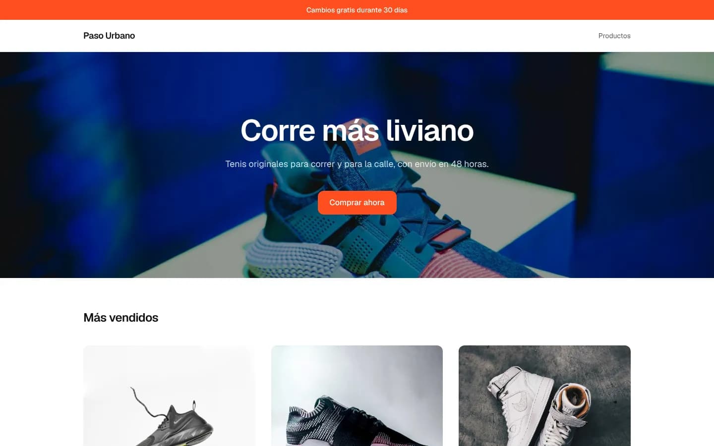 Tienda de ejemplo Paso Urbano, plantilla Tenis y Calzado