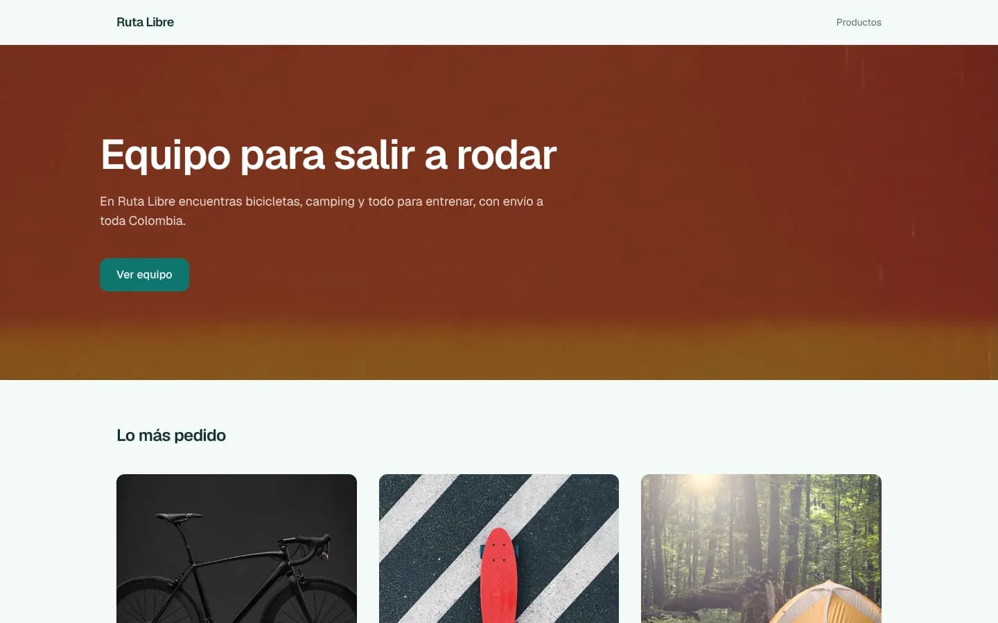 Tienda de ejemplo Ruta Libre, plantilla Deporte y Aire Libre